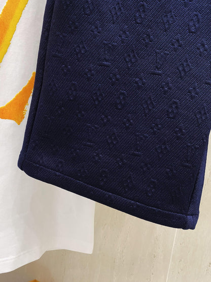 LV CASUAL SHORTS NAVY BLUE COTTON STRETCH FABRIC 239611