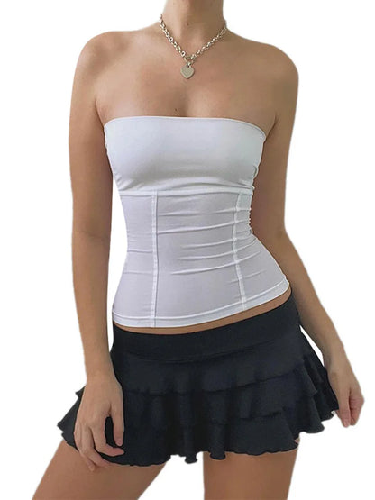 Y2k - Tops de corsé sin tirantes de verano blancos con hombros descubiertos para mujer, top de tubo sin mangas, ropa de corpiño ajustada sexy