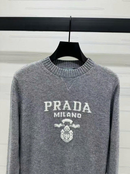 Prad Logo Crew-Neck  Sweater in Natural Wool